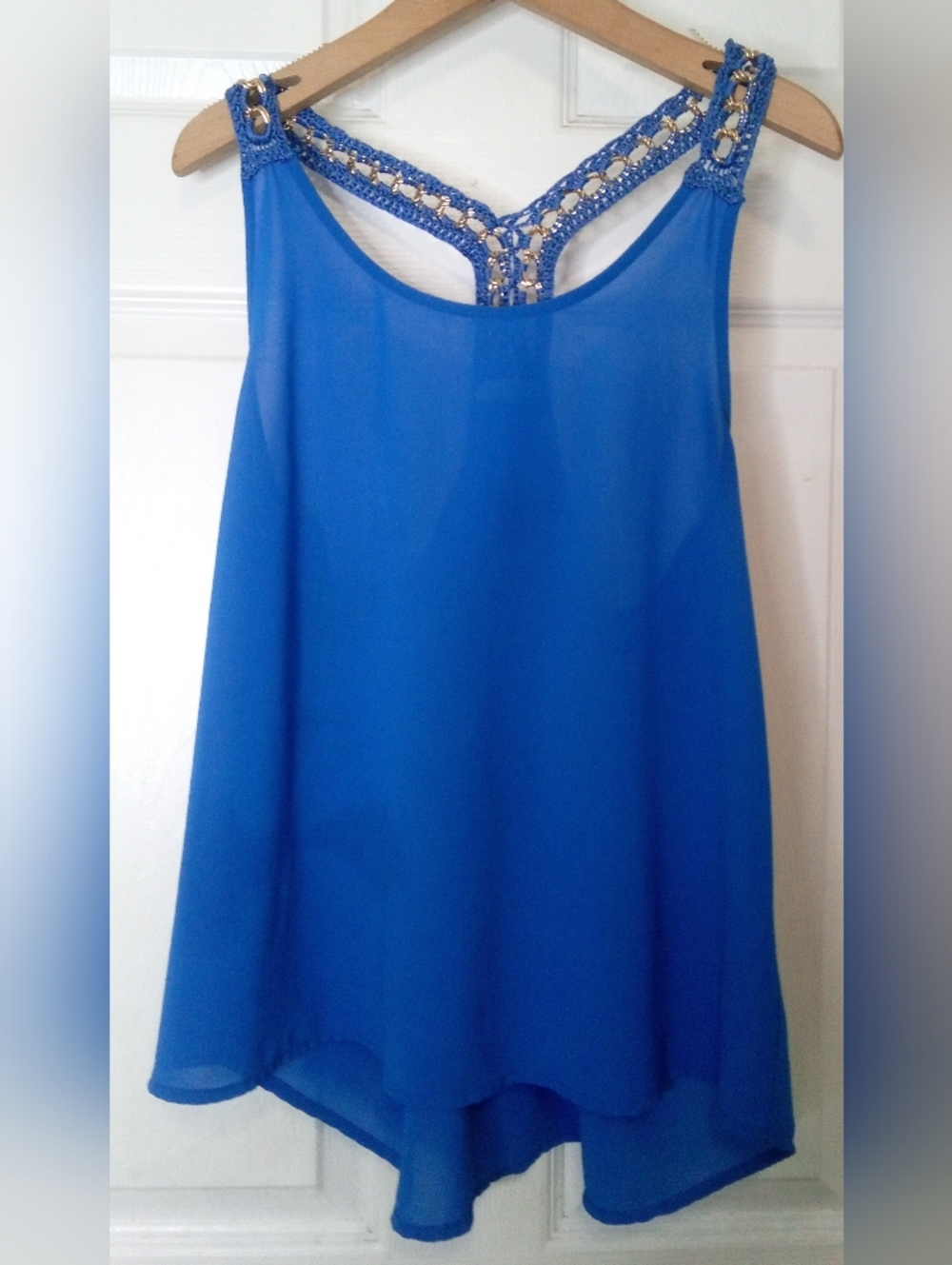 mine Royal Blue Beaded Racerback Chiffon Camisole